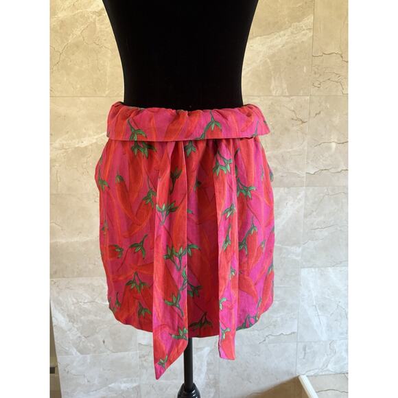 Farm Rio Red Pepper Belted Linen Skirt - XS Pink Paperbag High Waist Resortwear - Picture 11 of 15